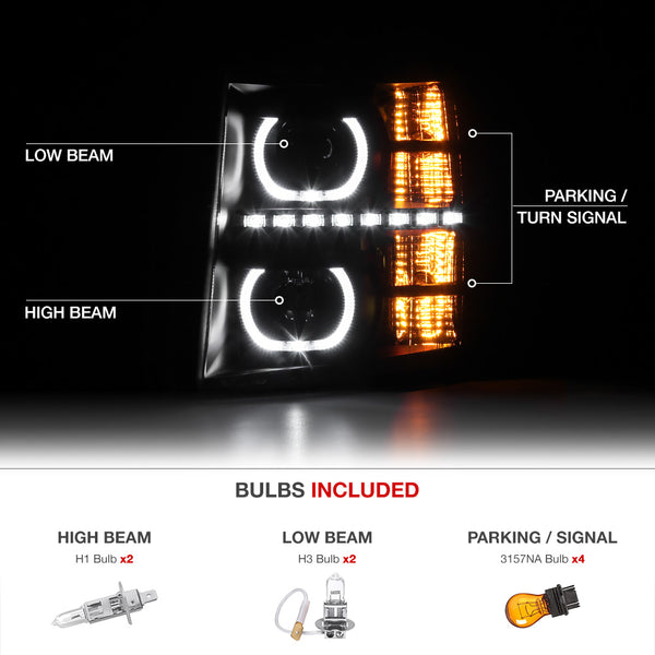 2007-2013 Chevrolet Silverado 1500 Black Headlight