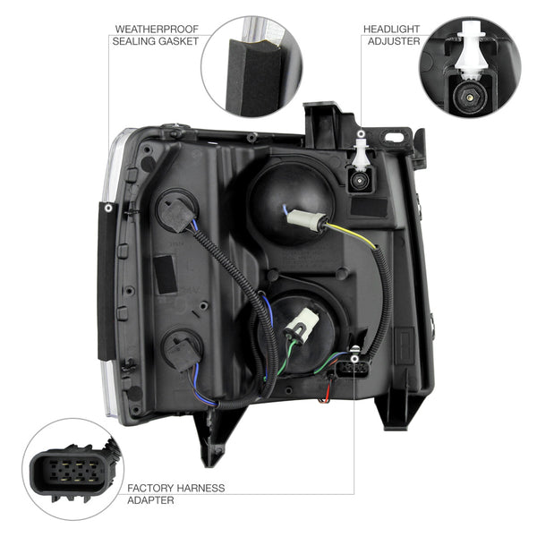 2007-2013 Chevrolet Silverado 1500 Black Headlight