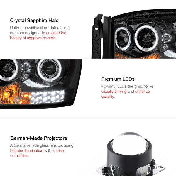 2006-2008 Dodge RAM 1500 Smoked Headlight