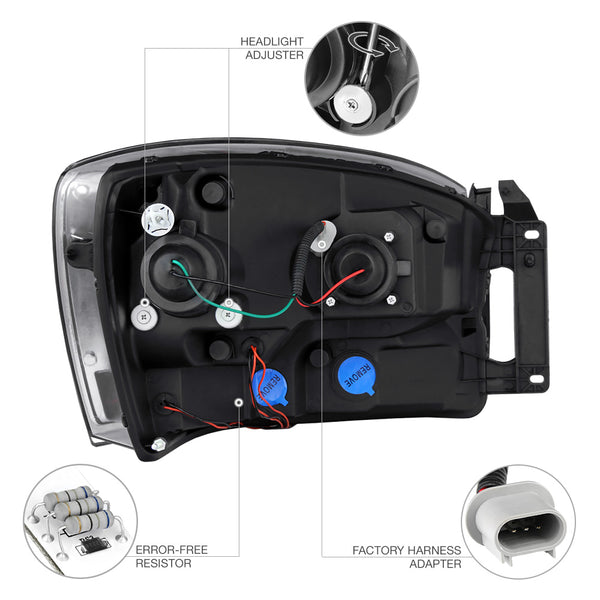 2006-2008 Dodge RAM 1500 Smoked Headlight