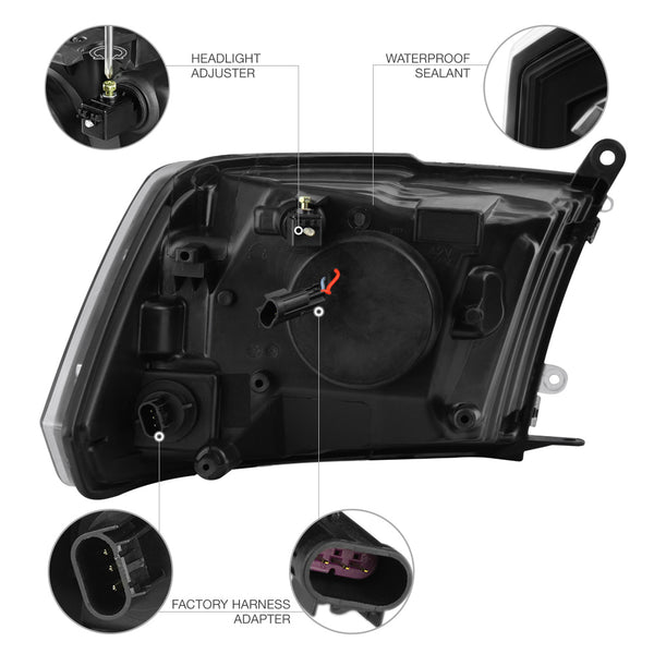 2009-2017 Dodge RAM 1500 Black Headlight