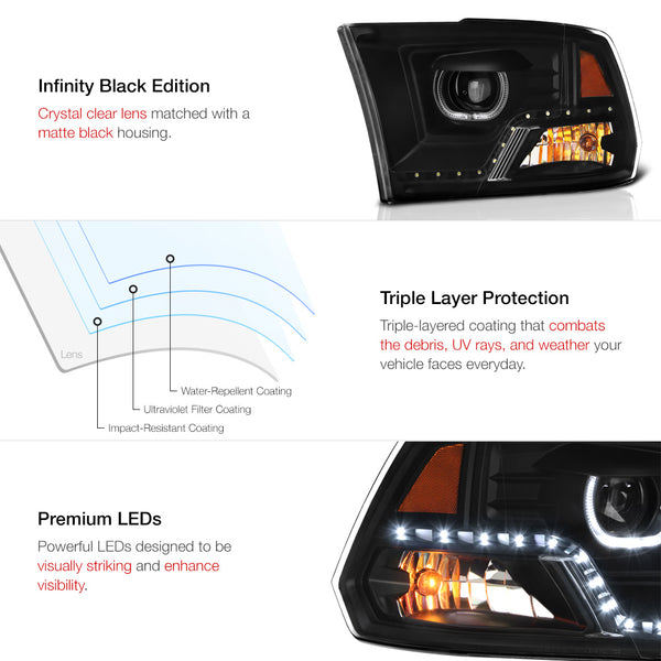 2009-2017 Dodge RAM 1500 Black Headlight