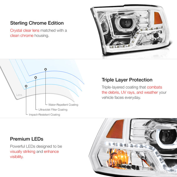 2009-2017 Dodge RAM 1500 Chrome Headlight