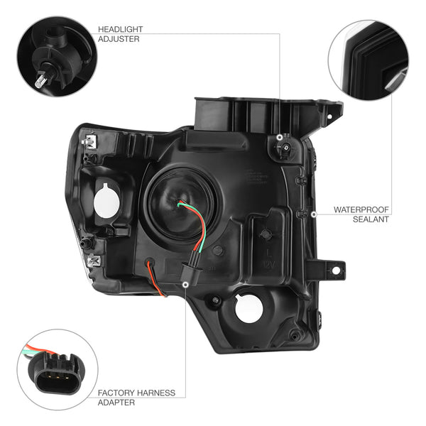 2009-2014 Ford F-150 Black Headlight
