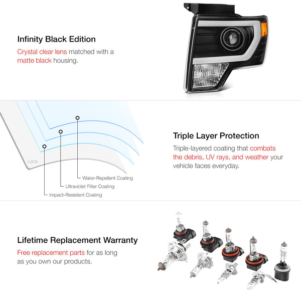 2009-2014 Ford F-150 Black Headlight