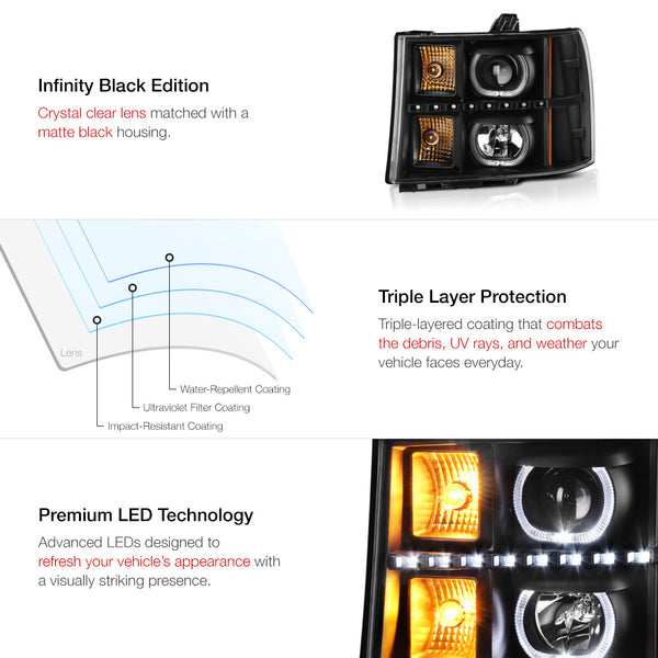 2007-2013 GMC Sierra 1500 Black Headlight