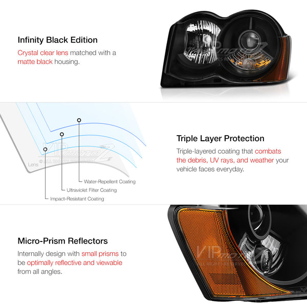 2008-2010 Jeep Grand Cherokee Black Headlight