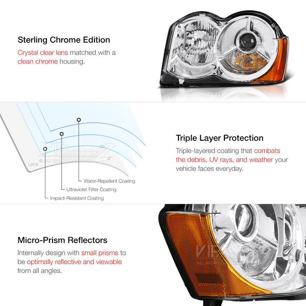 2008-2010 Jeep Grand Cherokee Chrome Headlight