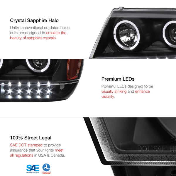 1999-2004 Jeep Grand Cherokee Black Headlight