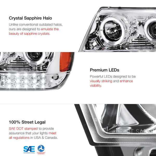 1999-2004 Jeep Grand Cherokee Chrome Headlight