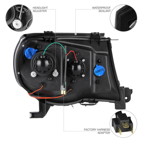 2005-2011 Toyota Tacoma Black Headlight