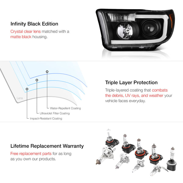 2007-2013 Toyota Tundra Black Headlight