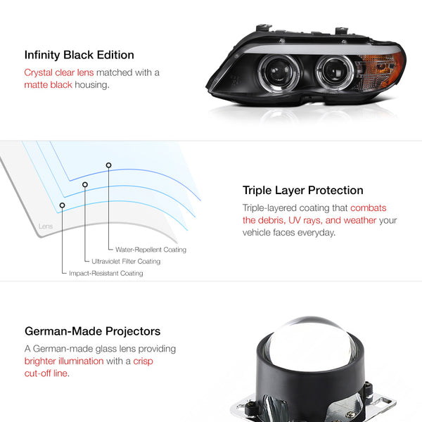 2004-2006 BMW E53 X5 Black Headlight