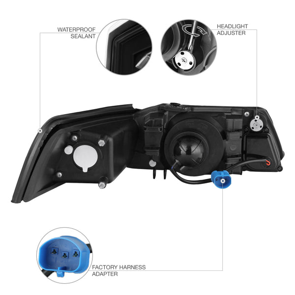 1999-2004 Ford Mustang Black Headlight