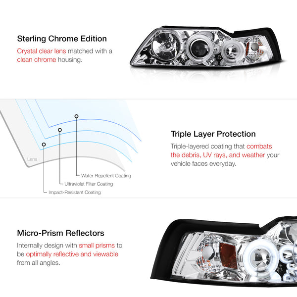 1999-2004 Ford Mustang Chrome Headlight