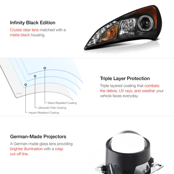 2010-2012 Hyundai Genesis Black Headlight