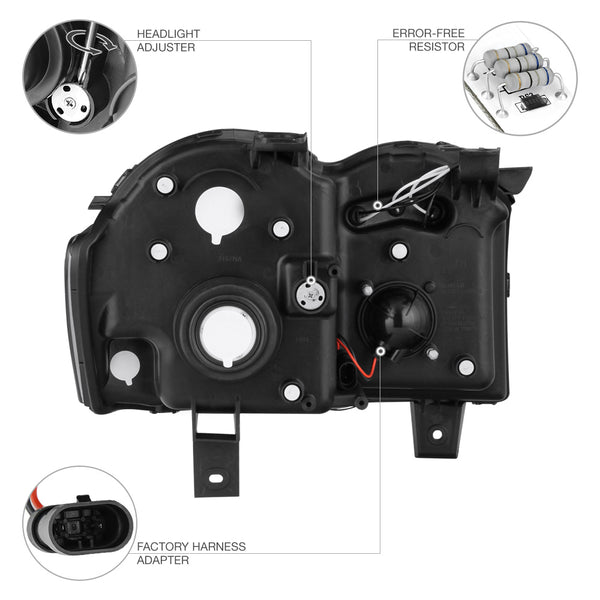 2005-2007 Jeep Grand Cherokee Sinister Black Headlight