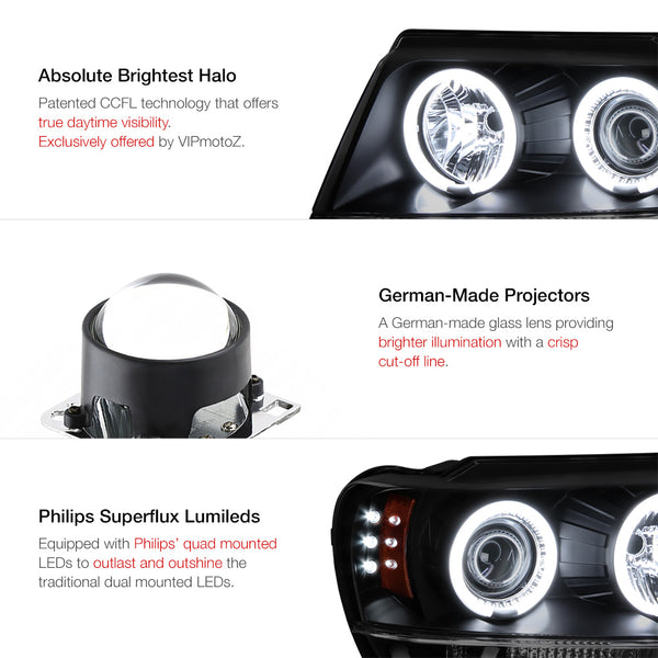 1999-2004 Jeep Grand Cherokee Sinister Black Headlight