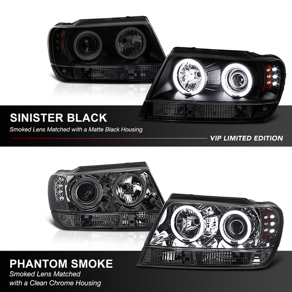 1999-2004 Jeep Grand Cherokee Sinister Black Headlight