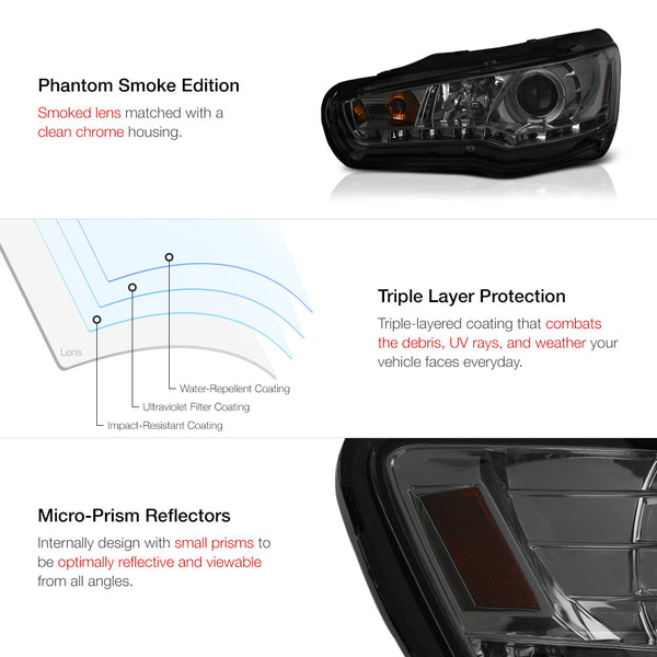 2008-2017 Mitsubishi Lancer Smoked Headlight