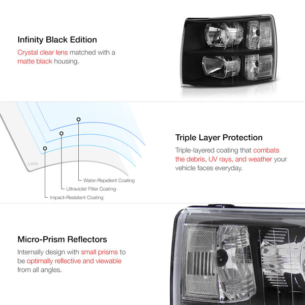 2007-2013 Chevrolet Silverado 1500 Black Headlight