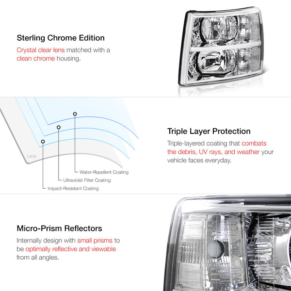 2007-2013 Chevrolet Silverado 1500 Chrome Headlight