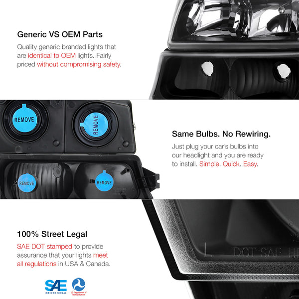 2003-2006 Chevrolet Silverado 1500 | 2500 | 3500 Black Headlight