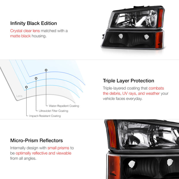 2003-2006 Chevrolet Silverado 1500 | 2500 | 3500 Black Headlight