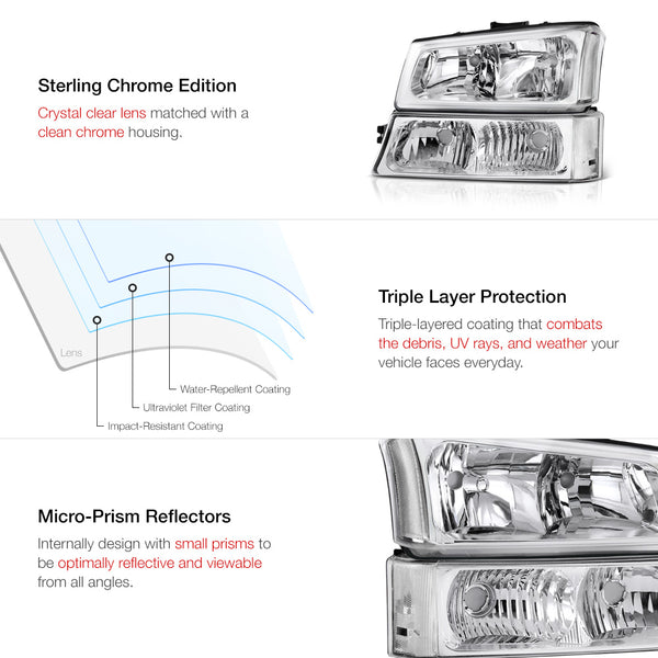 2003-2006 Chevrolet Silverado 1500 | 2500 | 3500 Chrome Headlight