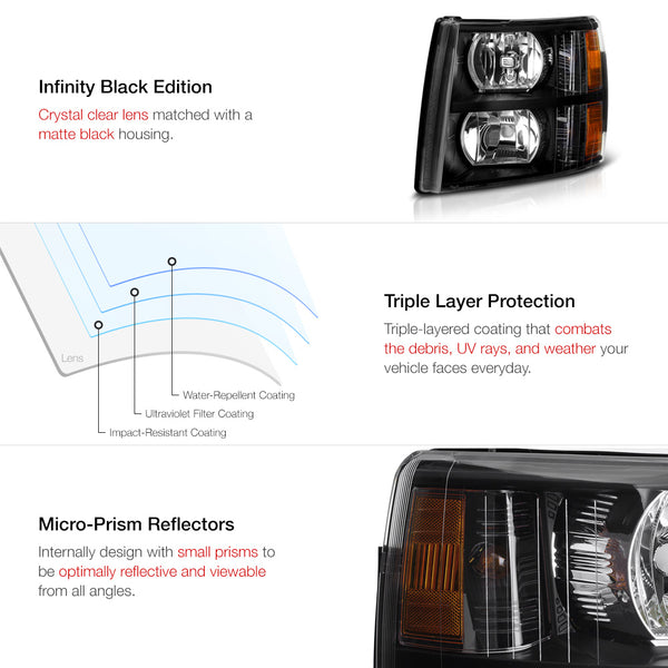 2007-2013 Chevrolet Silverado 1500 Black Headlight