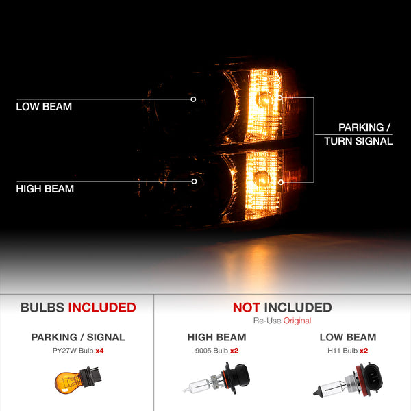2007-2013 Chevrolet Silverado 1500 Smoked Headlight