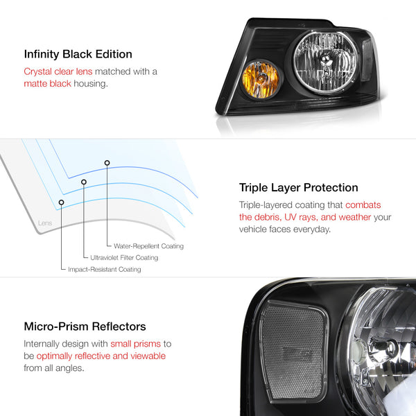 2004-2008 Ford F-150 Black Headlight