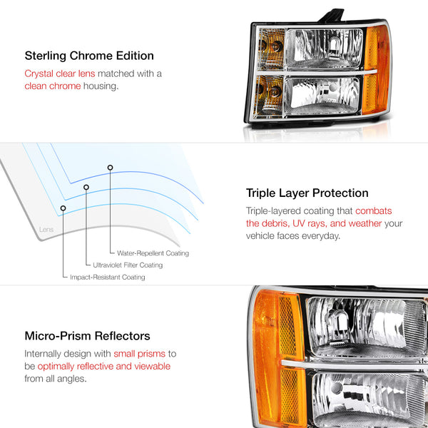 2007-2013 GMC Sierra 1500 Chrome Headlight