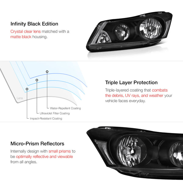 2008-2012 Honda Accord Black Headlight