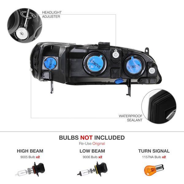 1998-2002 Honda Accord Black Headlight
