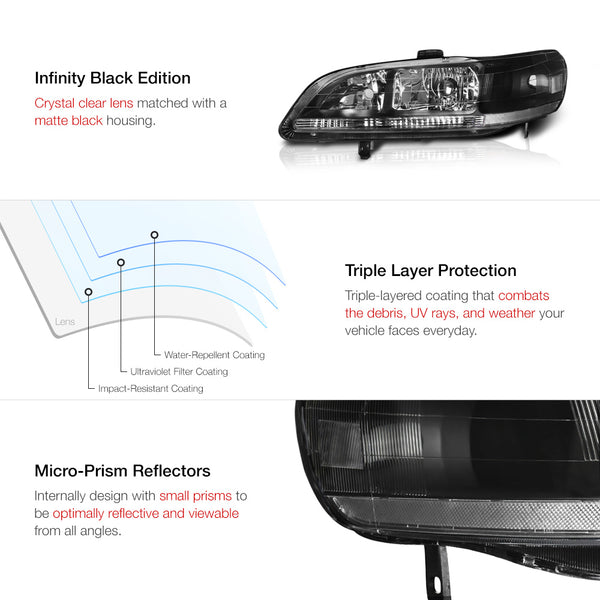 1998-2002 Honda Accord Black Headlight