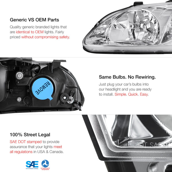 1999-2000 Honda Civic Chrome Headlight