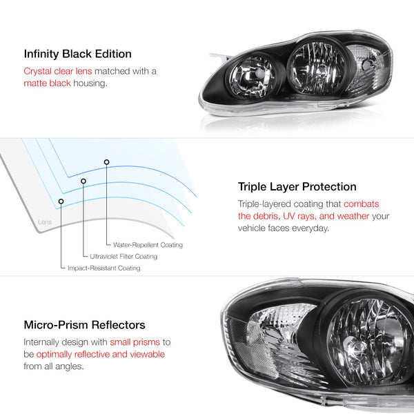 2003-2008 Toyota Corolla Black Headlight