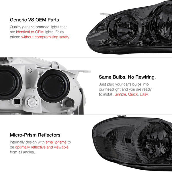 2003-2008 Toyota Corolla Smoked Headlight