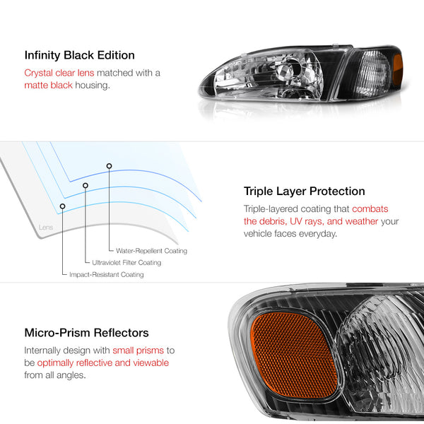 1998-2000 Toyota Corolla Black Headlight