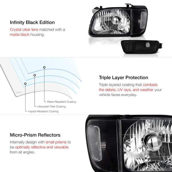 2001-2004 Toyota Tacoma Black Headlight