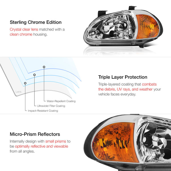 1993-1997 Honda Civic Del Sol Chrome Headlight